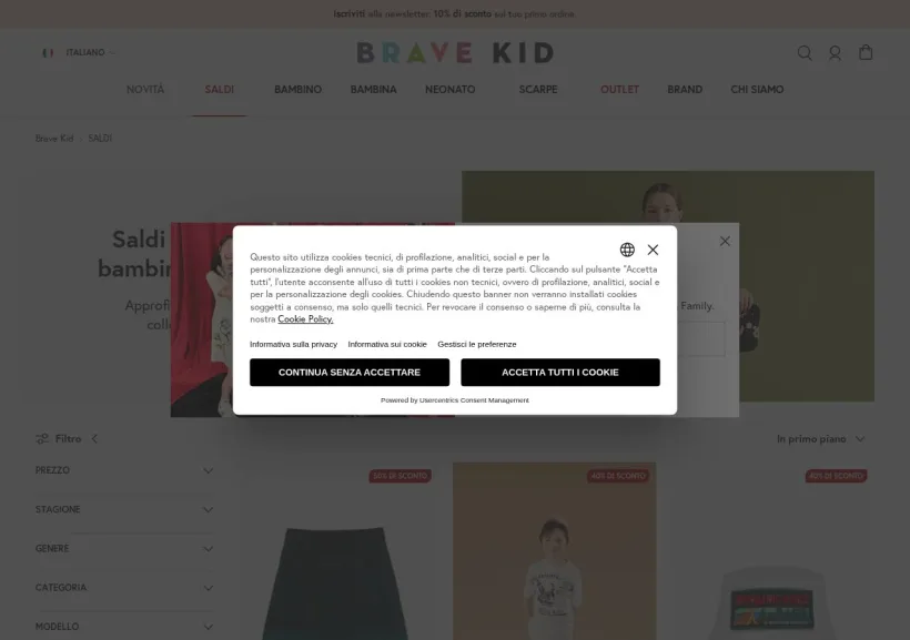 Schermata della pagina offerta di Bravekid