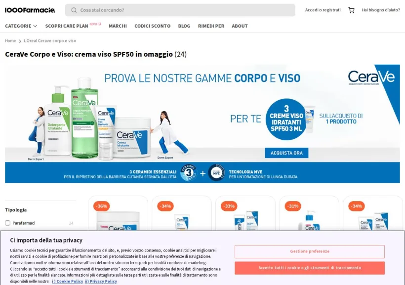 Schermata della pagina offerta di 1000Farmacie