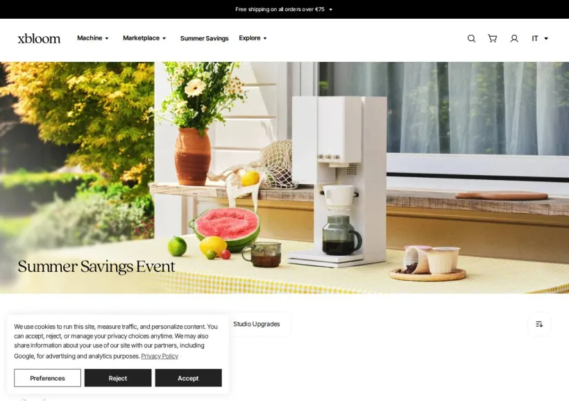 Schermata della pagina offerta di xbloom