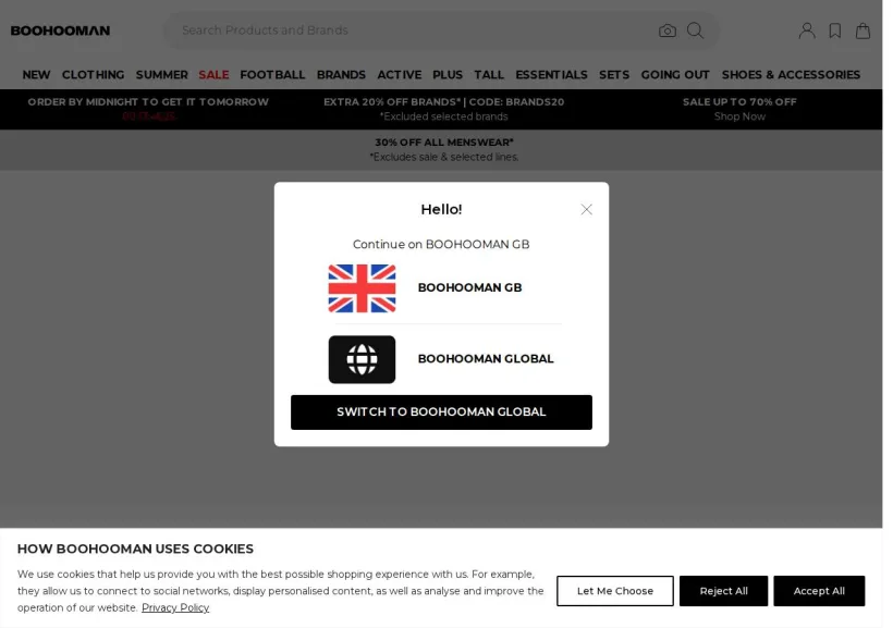 Schermata della pagina offerta di BoohooMan