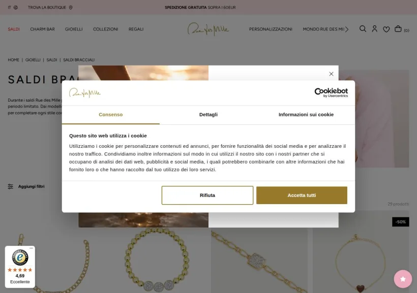 Schermata della pagina offerta di Rue des Mille