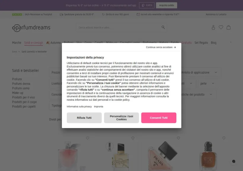 Schermata della pagina offerta di Parfumdreams