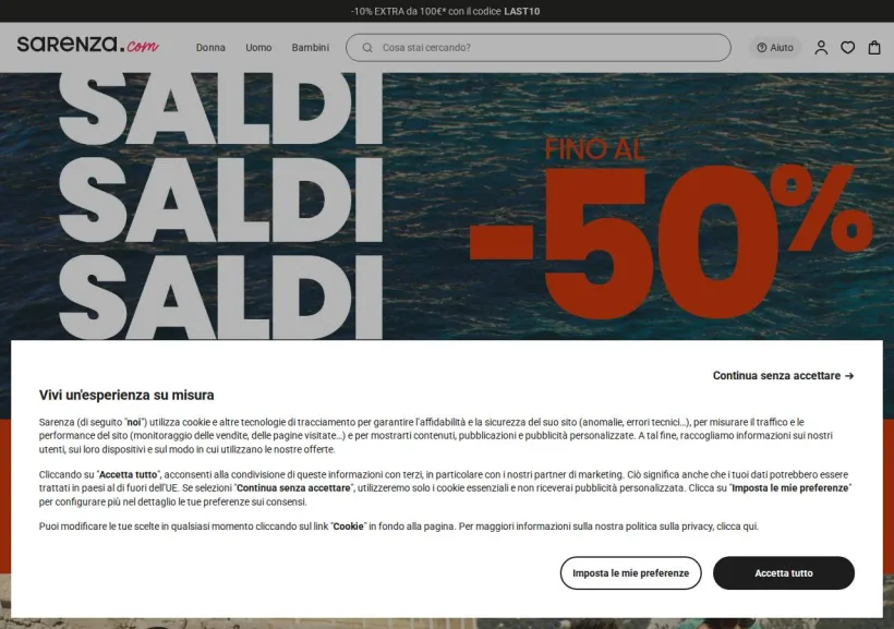 Schermata della pagina offerta di Sarenza