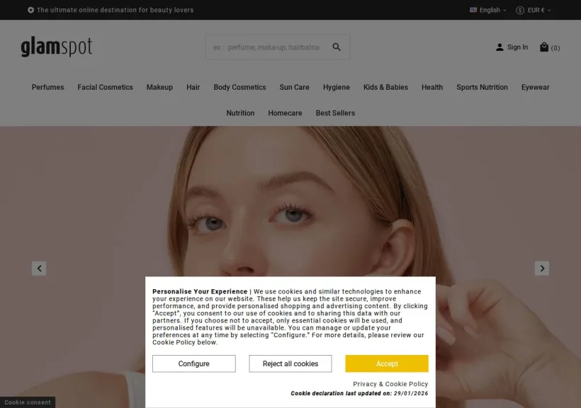 Schermata della pagina offerta di Glam Spot