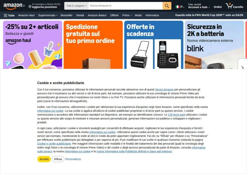 Schermata della pagina offerta di Amazon