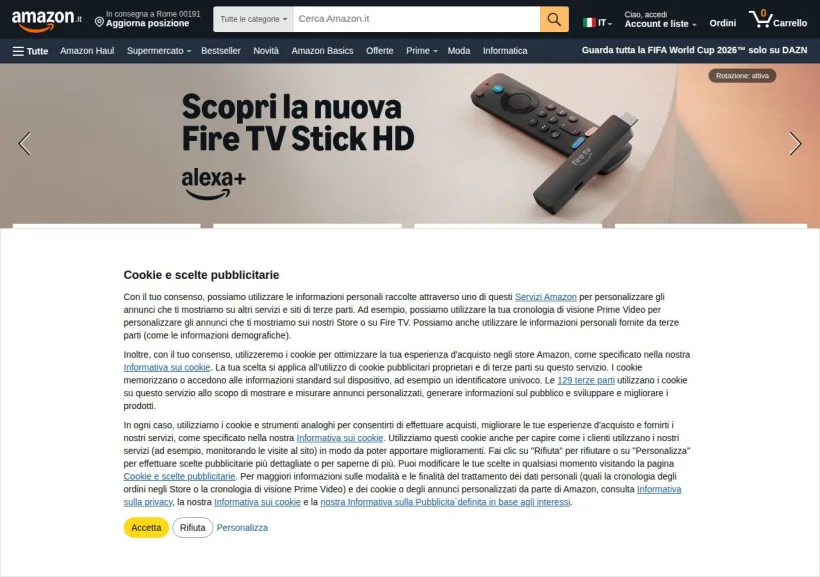 Schermata della pagina offerta di Amazon