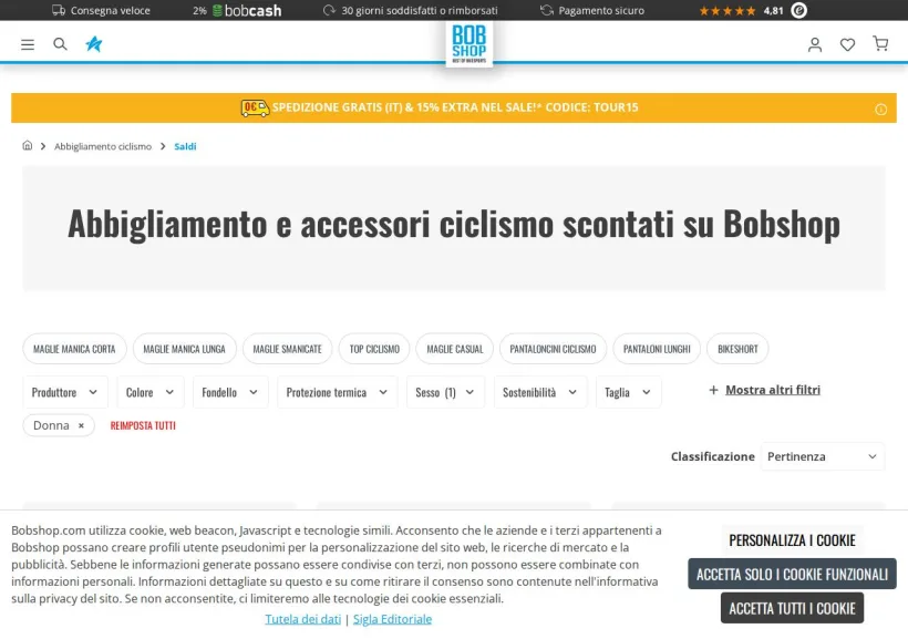 Schermata della pagina offerta di Bobshop