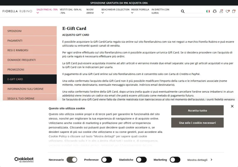 Schermata della pagina offerta di Fiorella Rubino