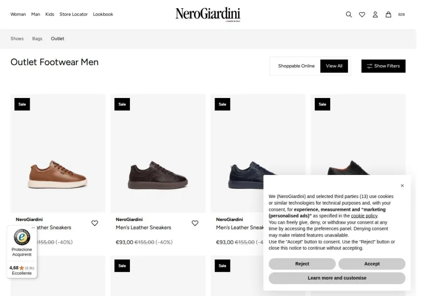 Schermata della pagina offerta di NeroGiardini