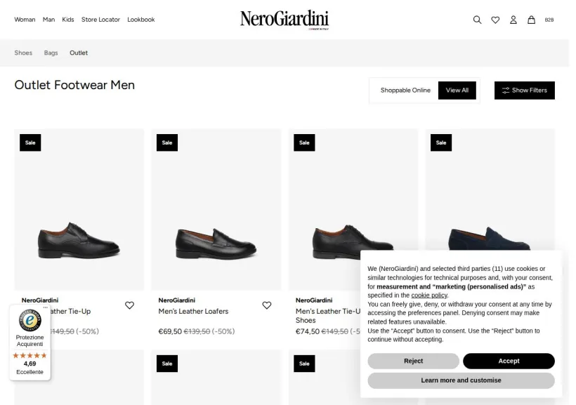 Schermata della pagina offerta di NeroGiardini