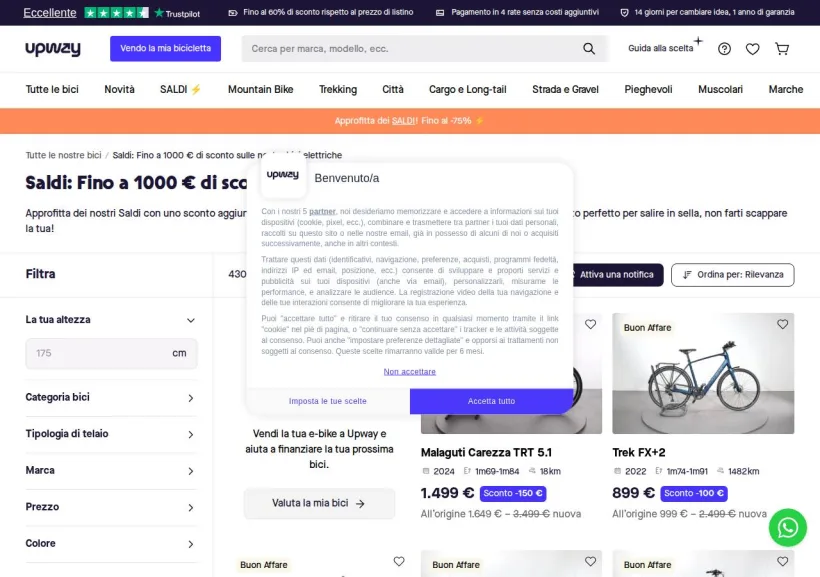 Schermata della pagina offerta di Upway Italia