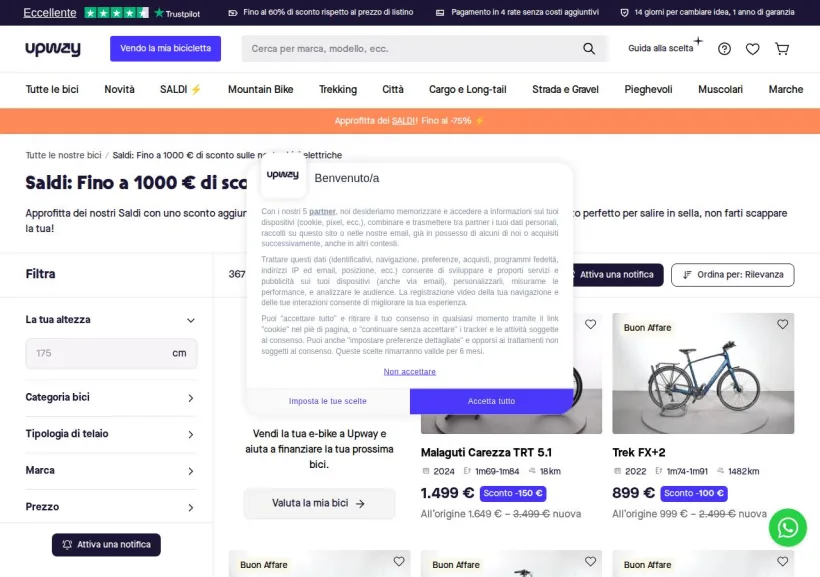 Schermata della pagina offerta di Upway Italia
