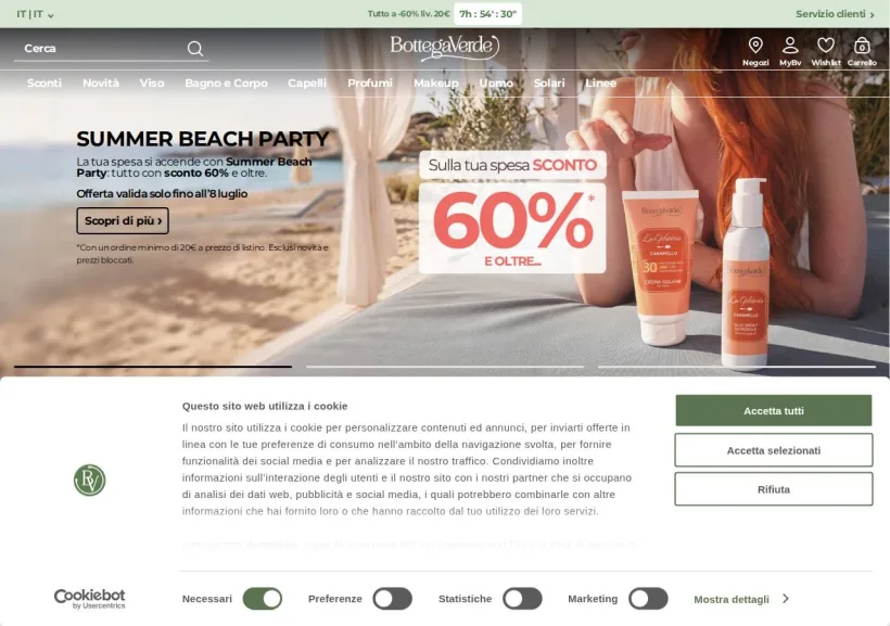 Schermata della pagina offerta di BottegaVerde