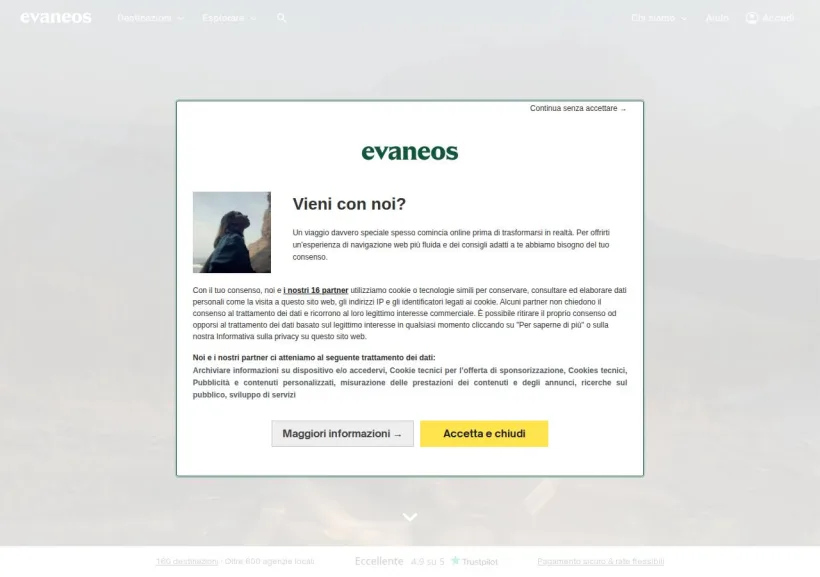 Schermata della pagina offerta di Evaneos