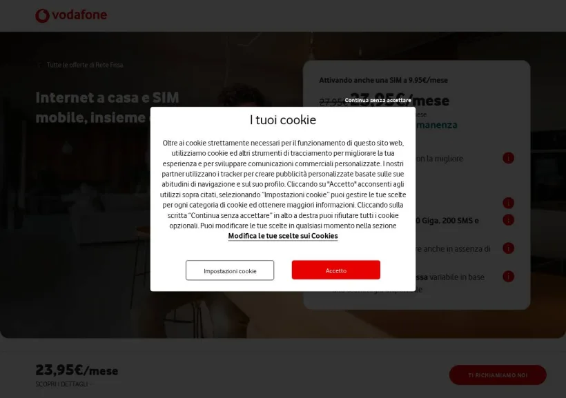 Schermata della pagina offerta di Vodafone