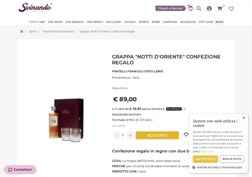 Schermata della pagina offerta di Svinando