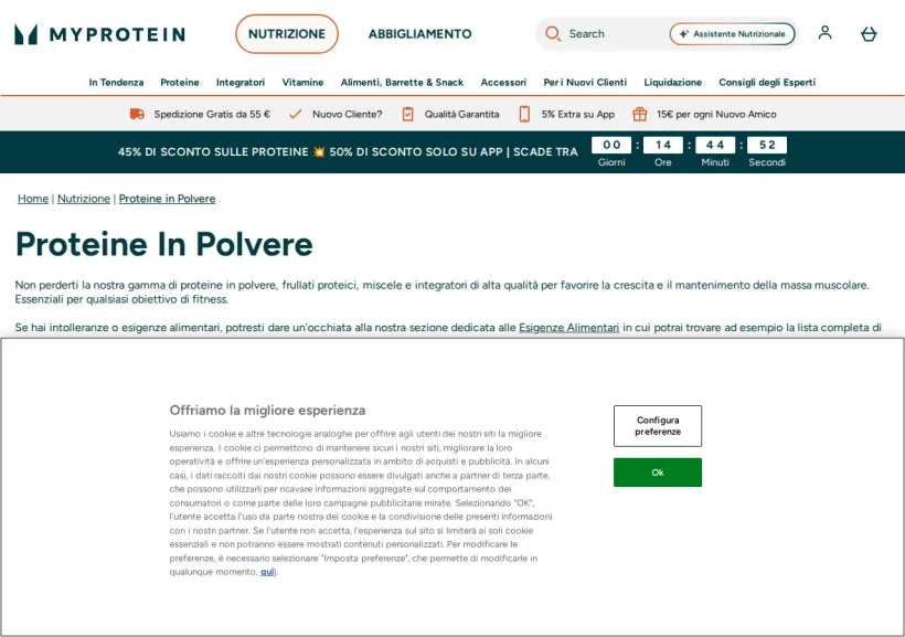 Schermata della pagina offerta di MyProtein