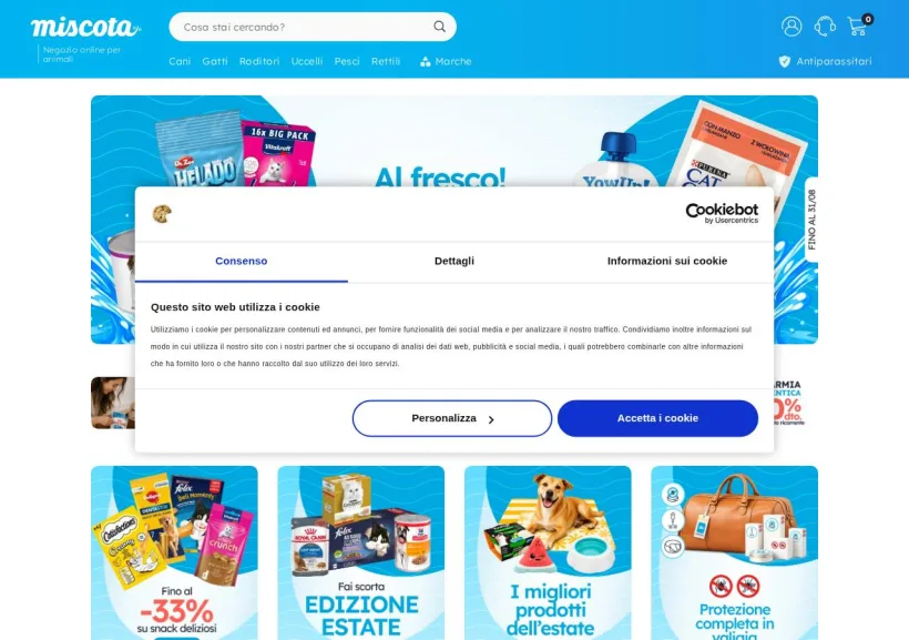 Schermata della pagina offerta di Miscota