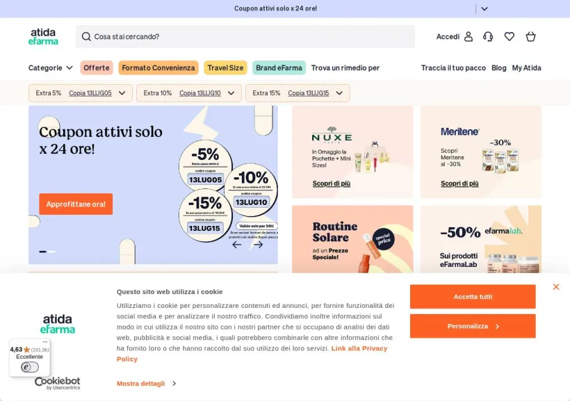 Schermata della pagina offerta di eFarma