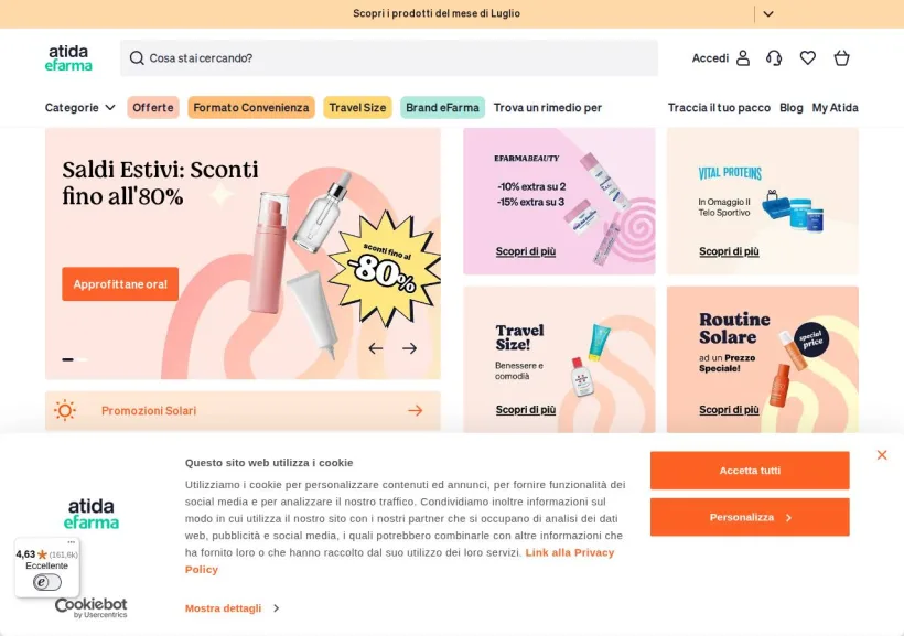 Schermata della pagina offerta di eFarma