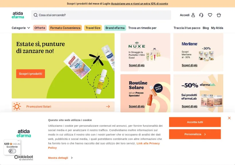 Schermata della pagina offerta di eFarma