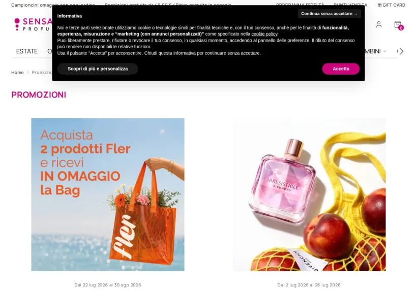 Schermata della pagina offerta di SensationProfumerie