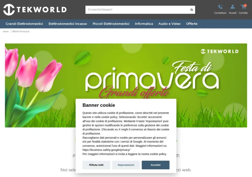 Schermata della pagina offerta di Tekworld