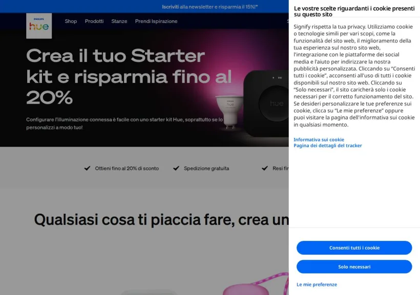 Schermata della pagina offerta di Philips Hue