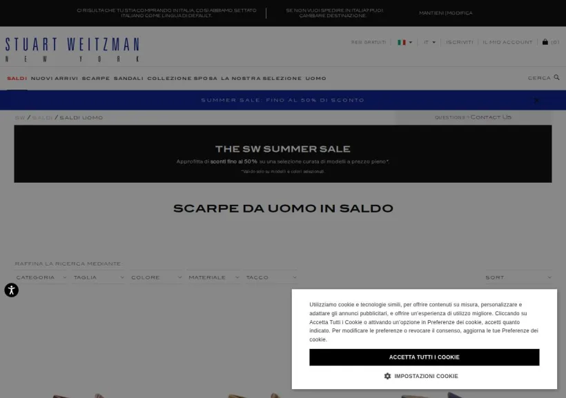 Schermata della pagina offerta di Stuart Weitzman