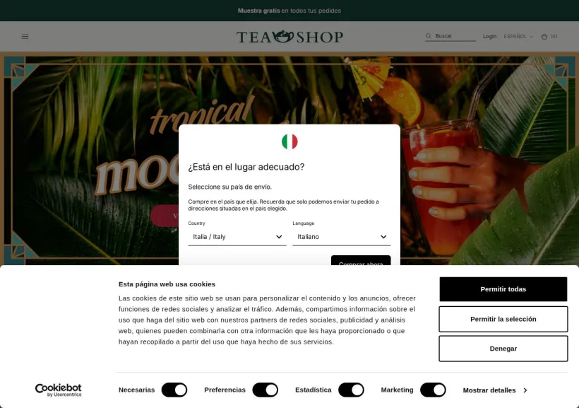 Schermata della pagina offerta di Tea Shop