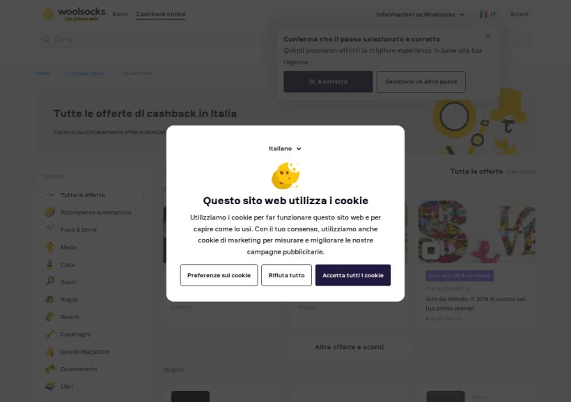 Schermata della pagina offerta di Woolsocks