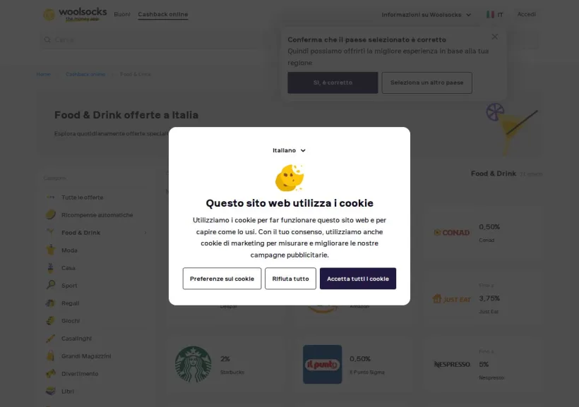 Schermata della pagina offerta di Woolsocks