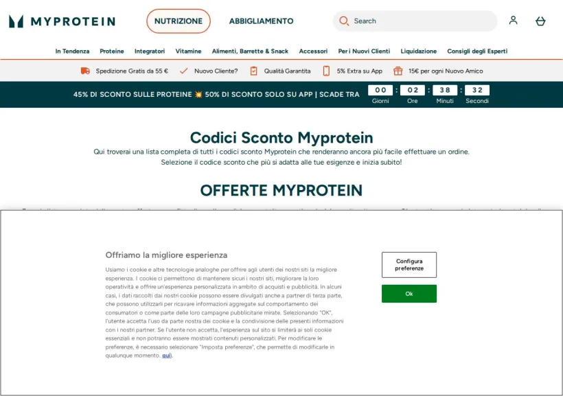 Schermata della pagina offerta di MyProtein