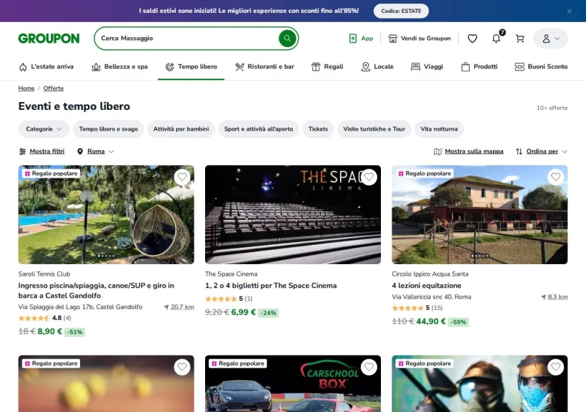 Schermata della pagina offerta di Groupon