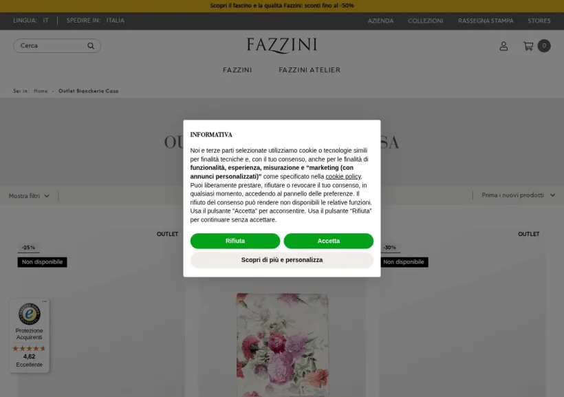Schermata della pagina offerta di Fazzini Home