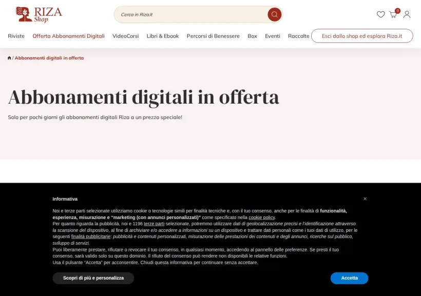 Schermata della pagina offerta di Edizioni Riza 
