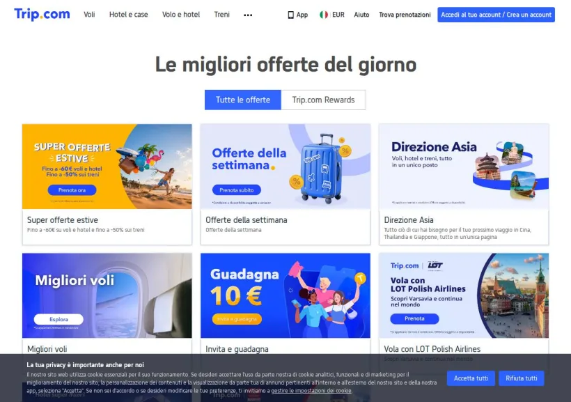 Schermata della pagina offerta di Trip.com