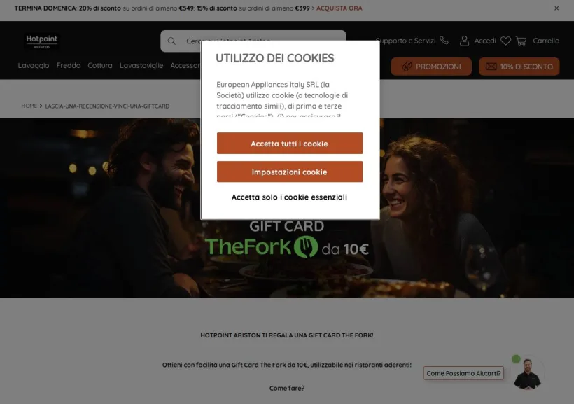 Schermata della pagina offerta di Hotpoint