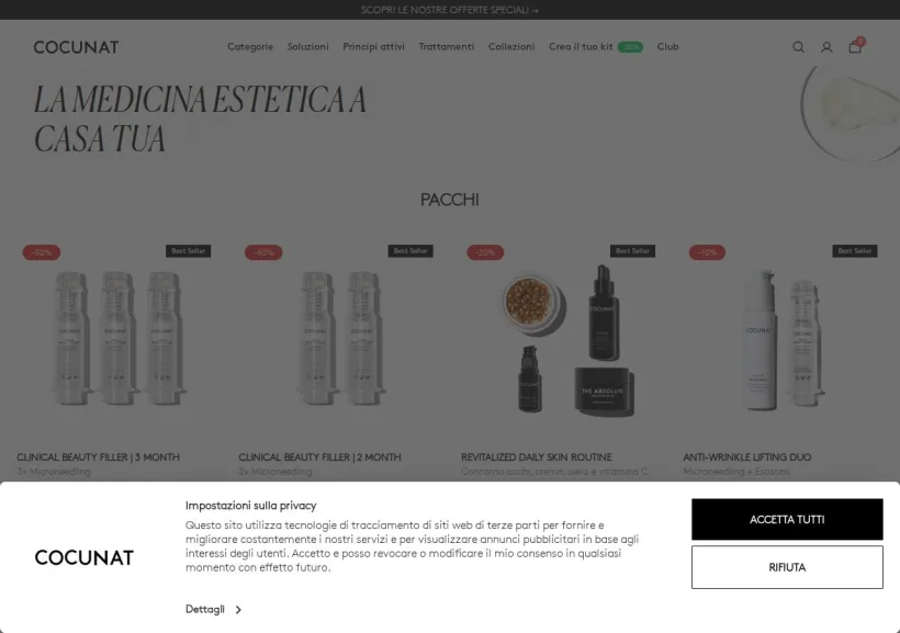 Schermata della pagina offerta di Cocunat