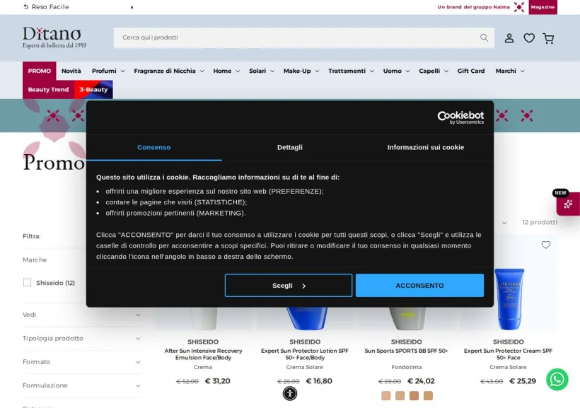 Schermata della pagina offerta di Ditano Profumeria