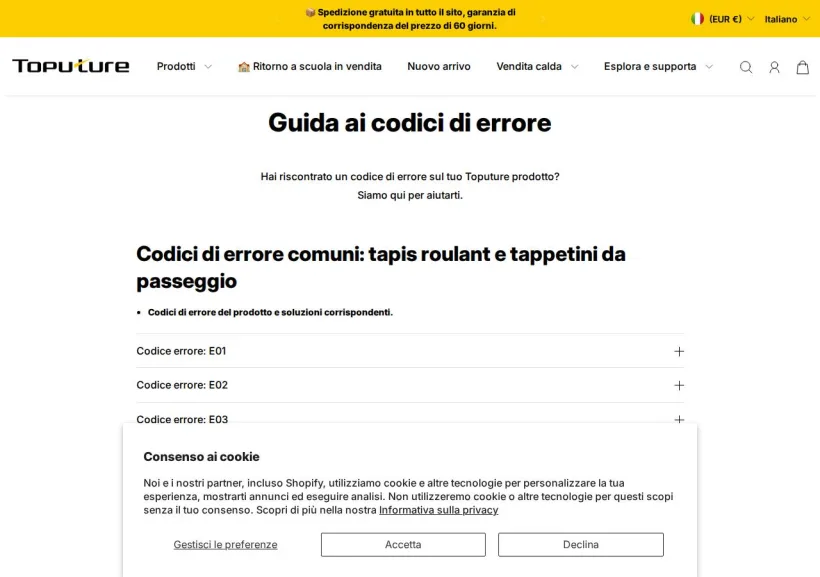 Schermata della pagina offerta di Toputure