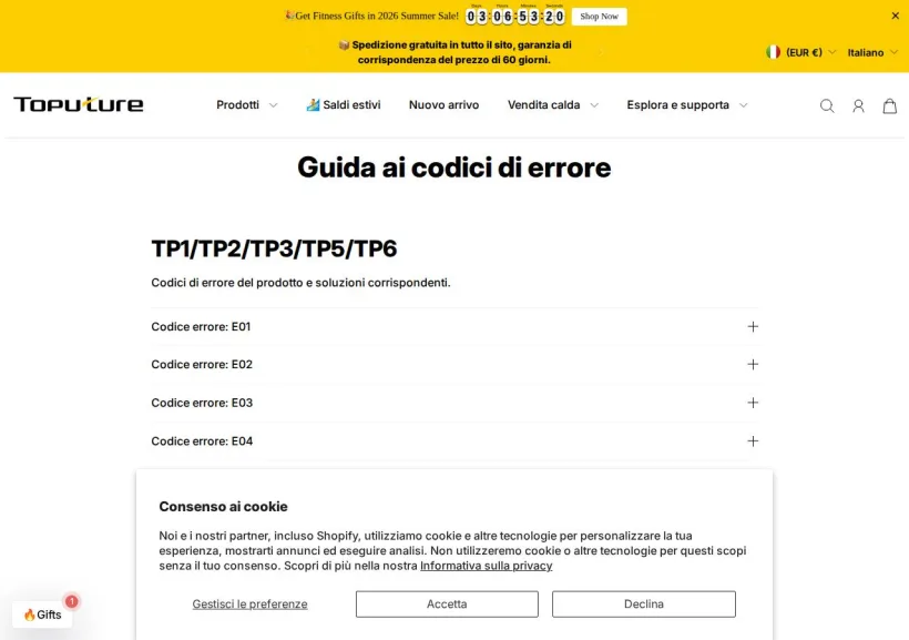 Schermata della pagina offerta di Toputure