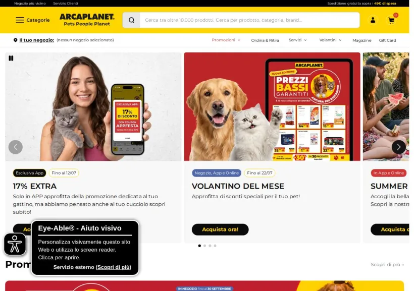 Schermata della pagina offerta di Arcaplanet
