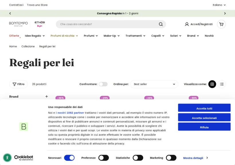 Schermata della pagina offerta di Bontempo Profumi