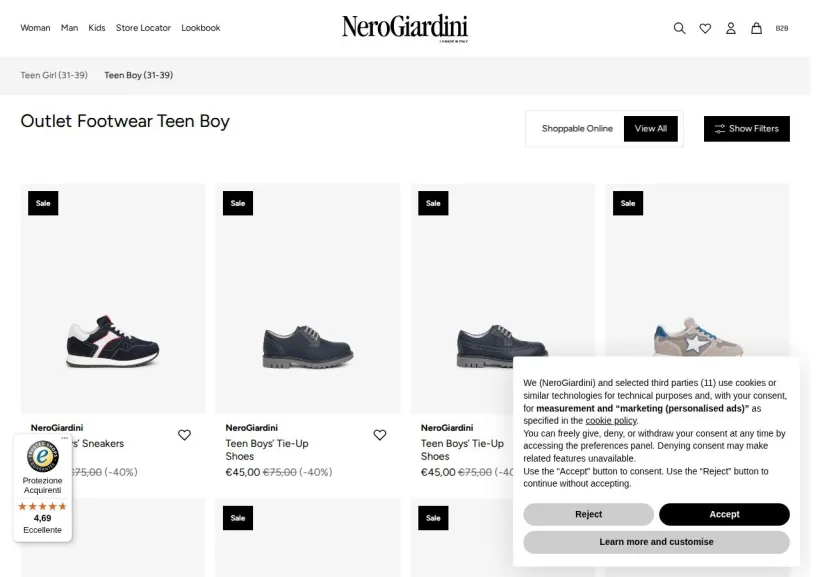 Schermata della pagina offerta di NeroGiardini
