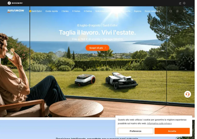 Schermata della pagina offerta di Navimow