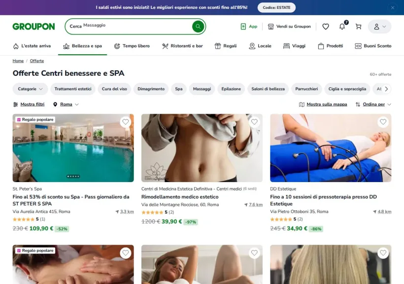 Schermata della pagina offerta di Groupon