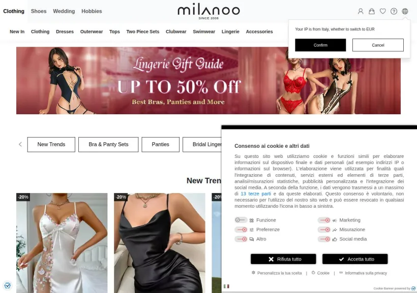 Schermata della pagina offerta di Milanoo