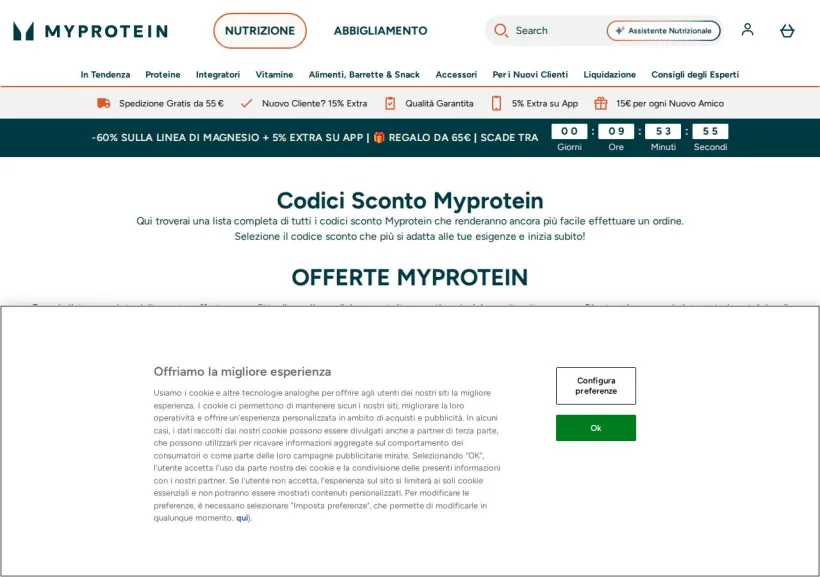 Schermata della pagina offerta di MyProtein