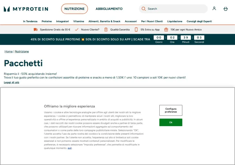 Schermata della pagina offerta di MyProtein
